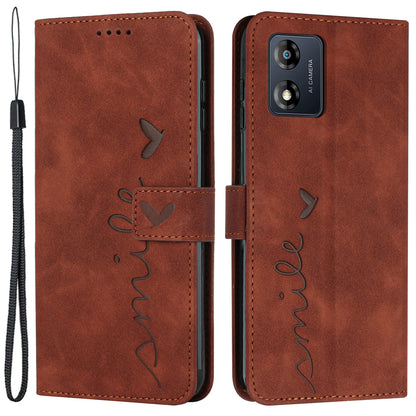 Flip Shell for Motorola Moto E13 4G with Strap Imprinted Heart Shape Wallet Leather Phone Stand Case