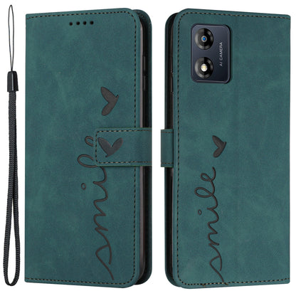 Flip Shell for Motorola Moto E13 4G with Strap Imprinted Heart Shape Wallet Leather Phone Stand Case