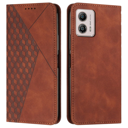 For Motorola Moto G73 5G Imprinted Rhombus Wallet Stand Leather Phone Case Shockproof Cover