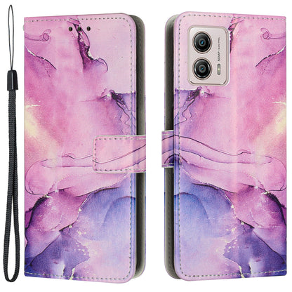 For Motorola Moto G73 5G Mobile Phone Case Leather Marble Pattern Wallet Stand Cover with Wrist Strap