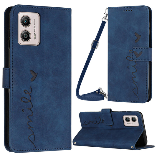 For Motorola Moto G73 5G Wallet Stand Cover Heart Shape Phone Leather Case with Shoulder Strap