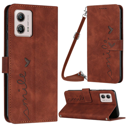 For Motorola Moto G73 5G Wallet Stand Cover Heart Shape Phone Leather Case with Shoulder Strap