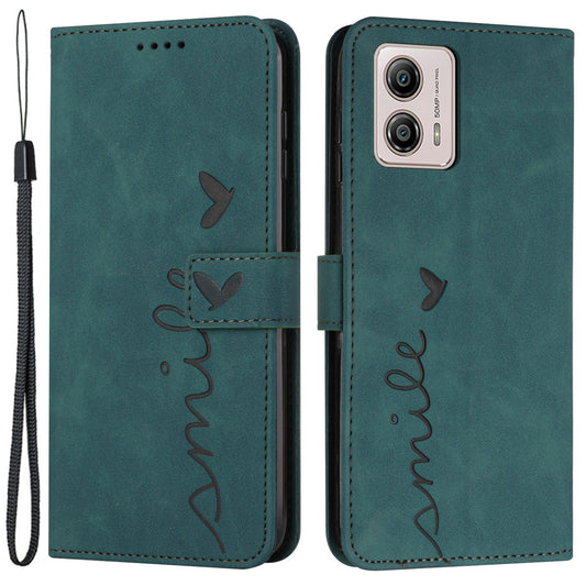 Flip Shell for Motorola Moto G73 5G Imprinted Heart Shape Stand Wallet Leather Phone Case with Strap