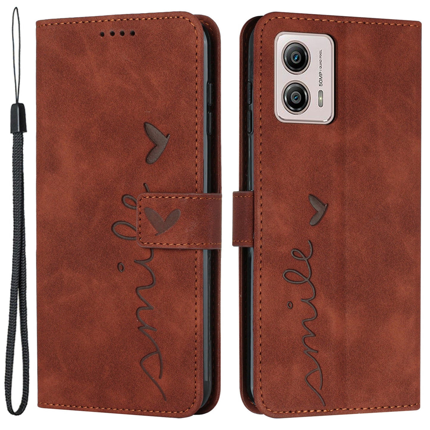 Flip Shell for Motorola Moto G73 5G Imprinted Heart Shape Stand Wallet Leather Phone Case with Strap