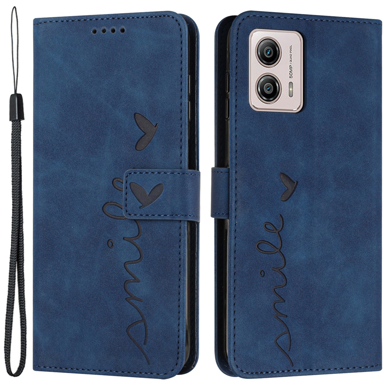 Flip Shell for Motorola Moto G73 5G Imprinted Heart Shape Stand Wallet Leather Phone Case with Strap