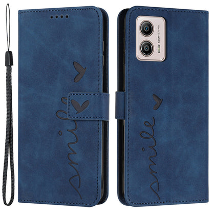 Flip Shell for Motorola Moto G73 5G Imprinted Heart Shape Stand Wallet Leather Phone Case with Strap