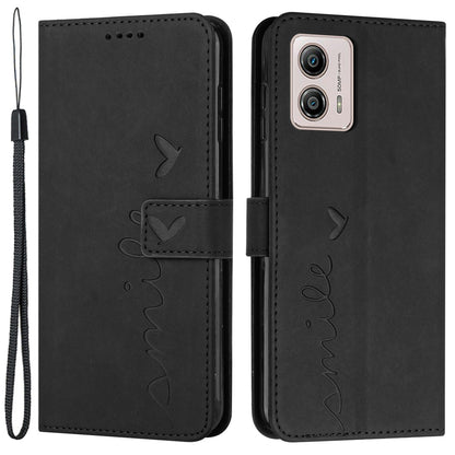 Flip Shell for Motorola Moto G73 5G Imprinted Heart Shape Stand Wallet Leather Phone Case with Strap