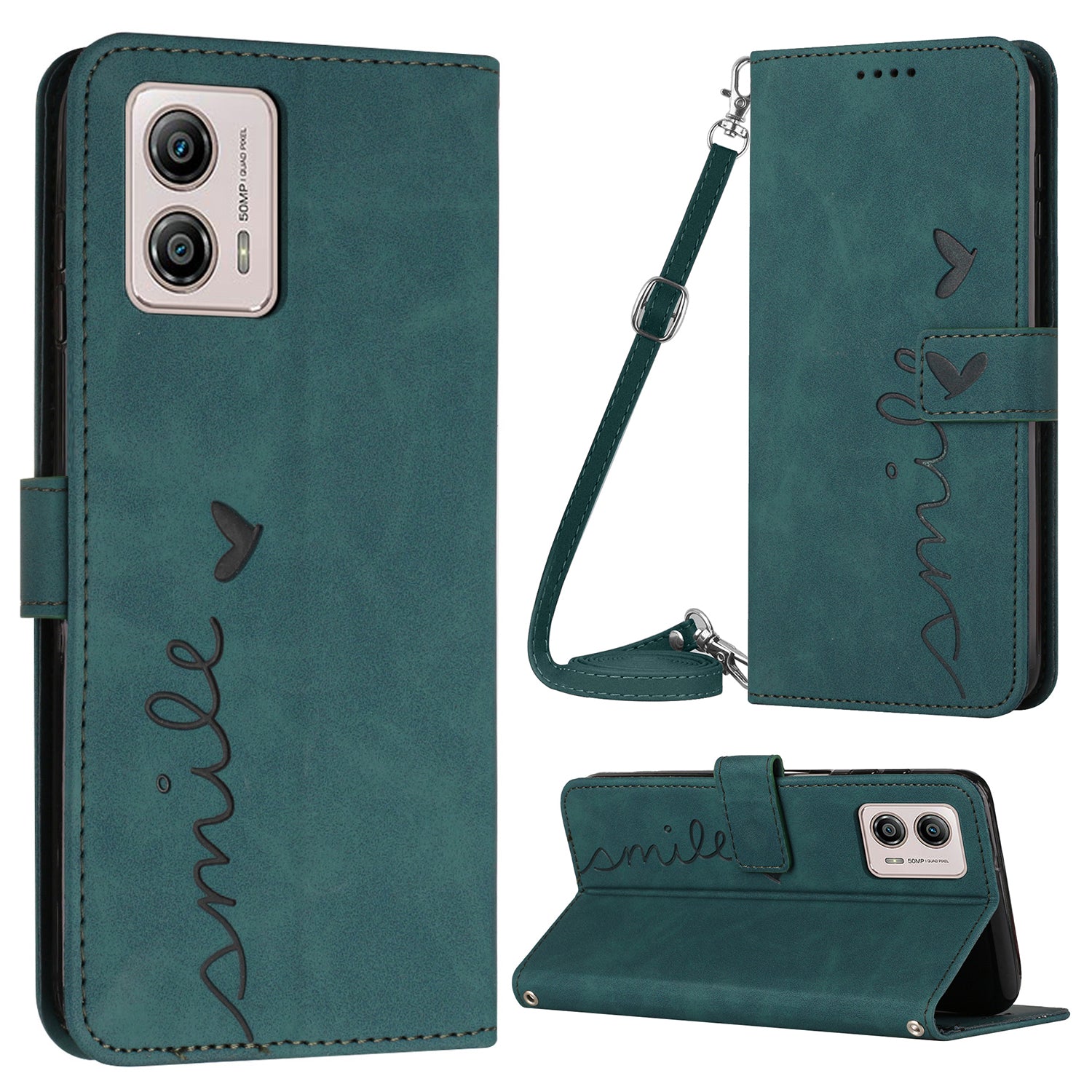 For Motorola Moto G53 5G / G23 4G / G13 4G Wallet Phone Case Heart Shape Imprinted PU Leather Stand Cover