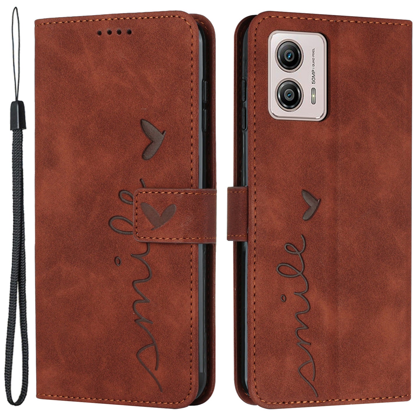 For Motorola Moto G53 5G / G13 4G / G23 4G Imprinted Heart Shape Phone Cover Stand Wallet Phone Leather Case with Strap