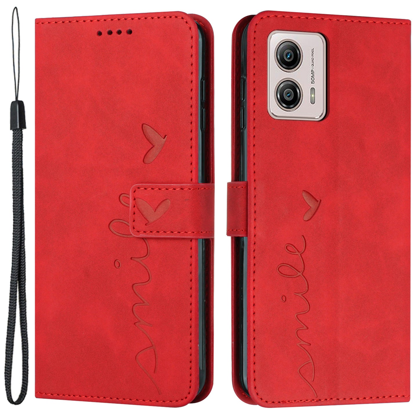 For Motorola Moto G53 5G / G13 4G / G23 4G Imprinted Heart Shape Phone Cover Stand Wallet Phone Leather Case with Strap