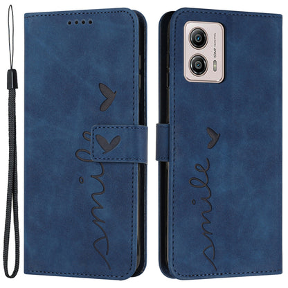 For Motorola Moto G53 5G / G13 4G / G23 4G Imprinted Heart Shape Phone Cover Stand Wallet Phone Leather Case with Strap