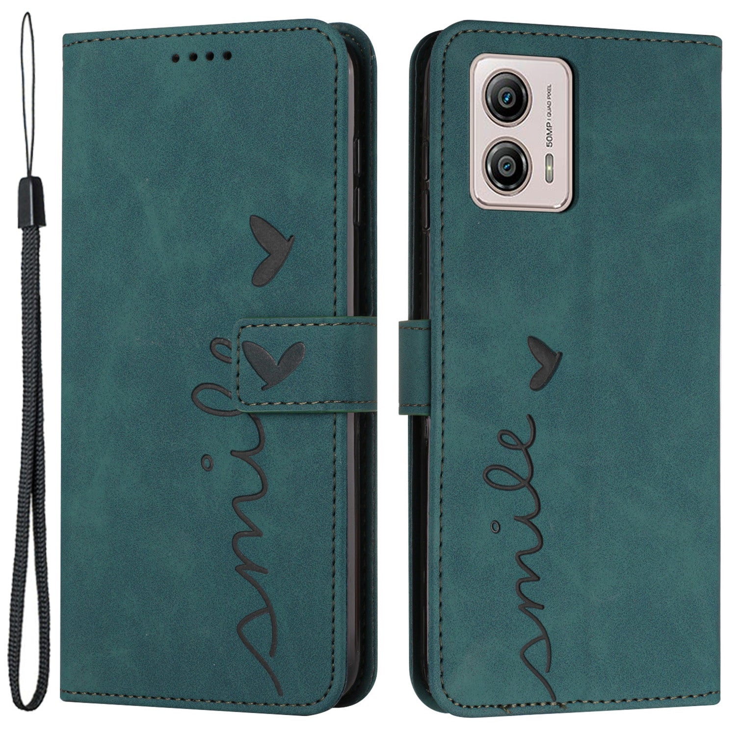 For Motorola Moto G53 5G / G13 4G / G23 4G Imprinted Heart Shape Phone Cover Stand Wallet Phone Leather Case with Strap