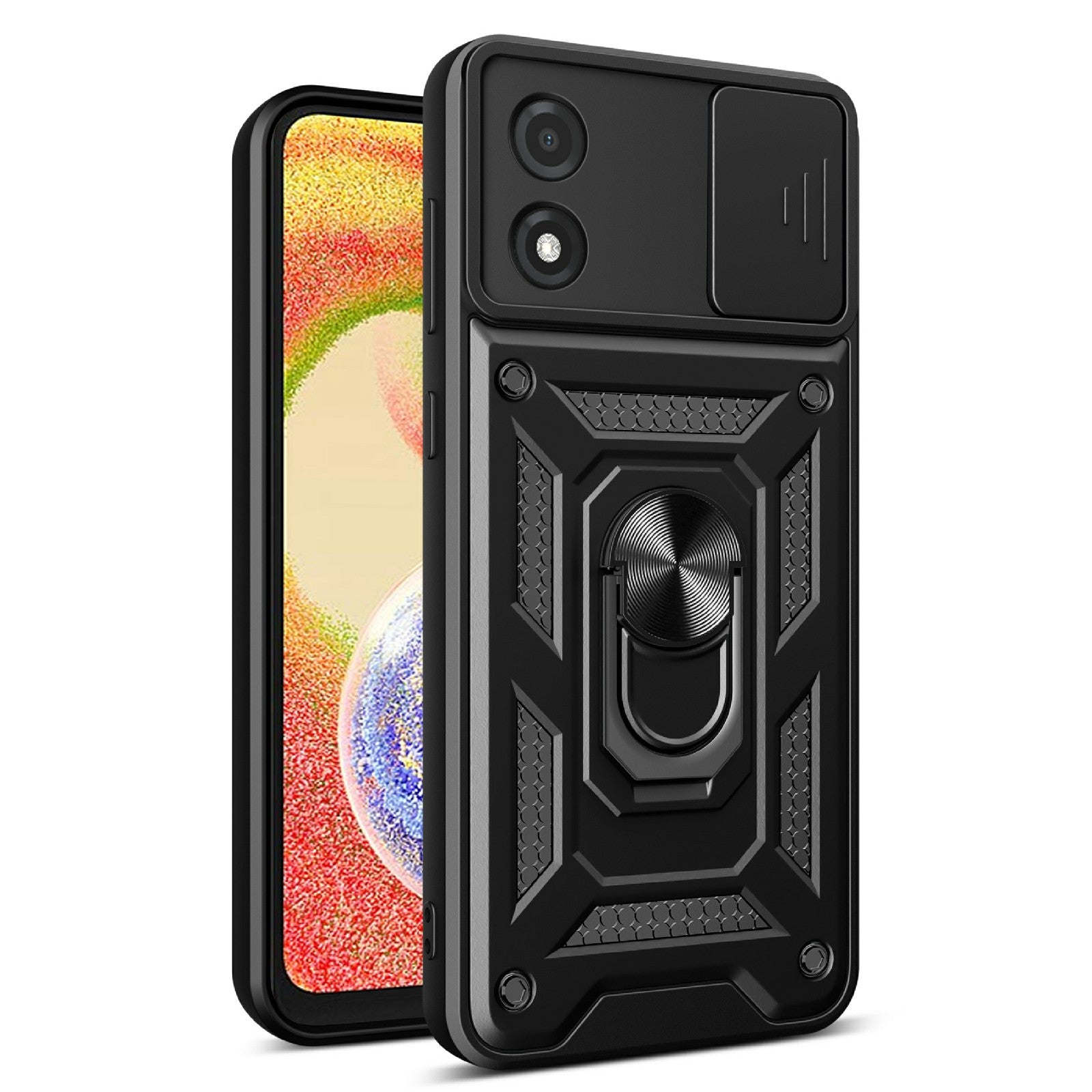 For Motorola Moto E13 4G Kickstand Slide Push Pull Camera Lens Protection Cover PC+TPU Mobile Phone Case