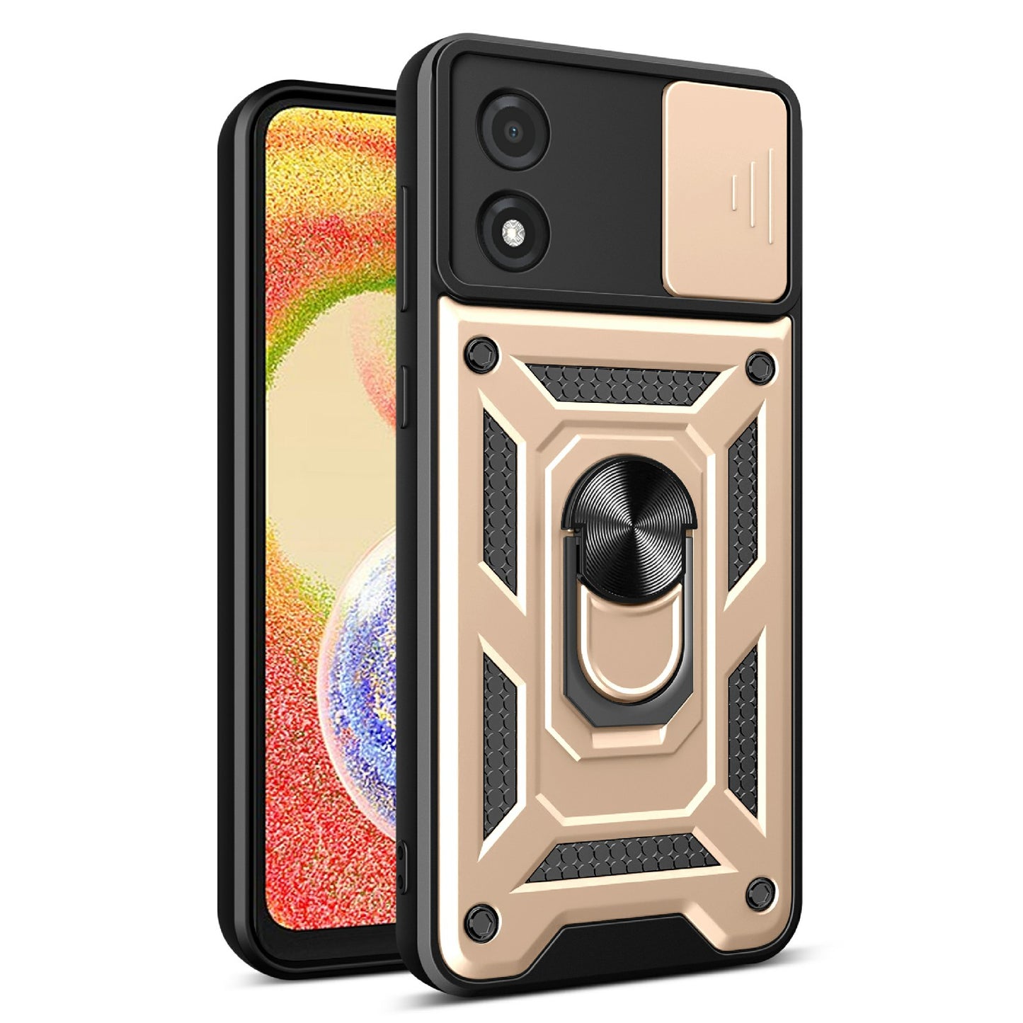 For Motorola Moto E13 4G Kickstand Slide Push Pull Camera Lens Protection Cover PC+TPU Mobile Phone Case