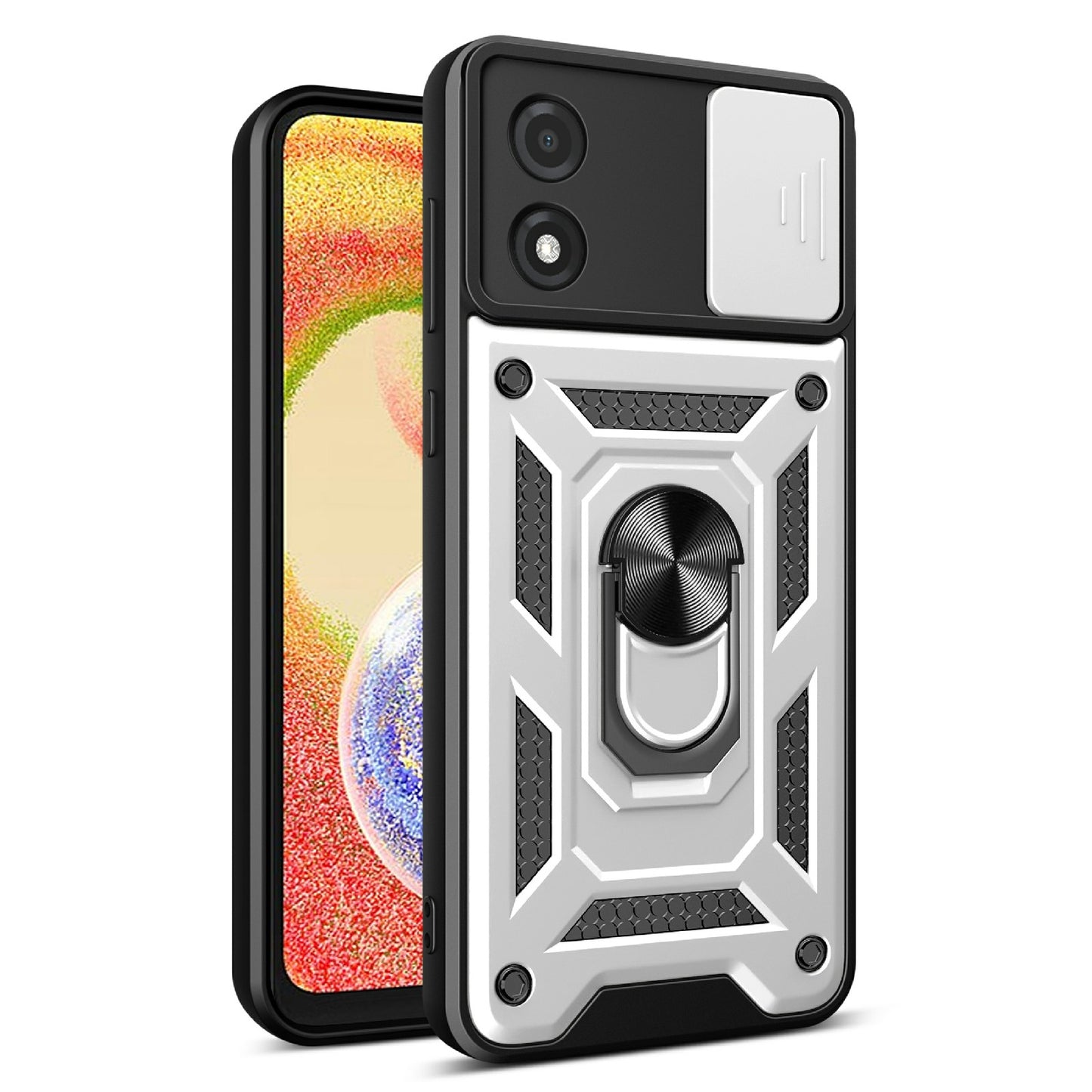 For Motorola Moto E13 4G Kickstand Slide Push Pull Camera Lens Protection Cover PC+TPU Mobile Phone Case