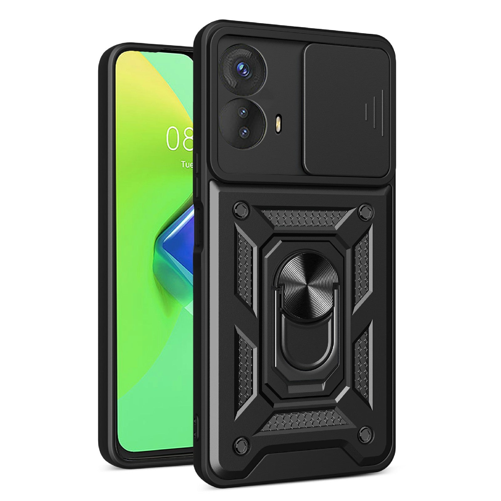 Kickstand PC+TPU Phone Cover for Motorola Moto G53 5G , Slide Push Pull Camera Lens Protection Shell Phone Case