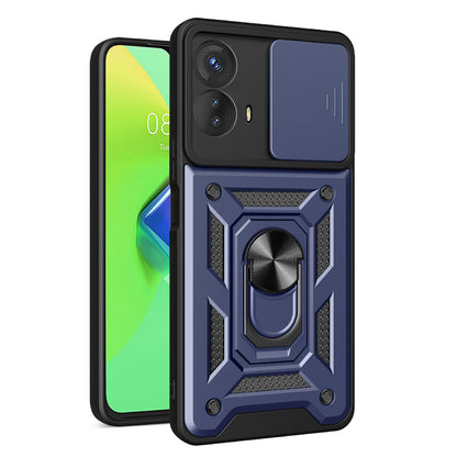 Kickstand PC+TPU Phone Cover for Motorola Moto G53 5G , Slide Push Pull Camera Lens Protection Shell Phone Case