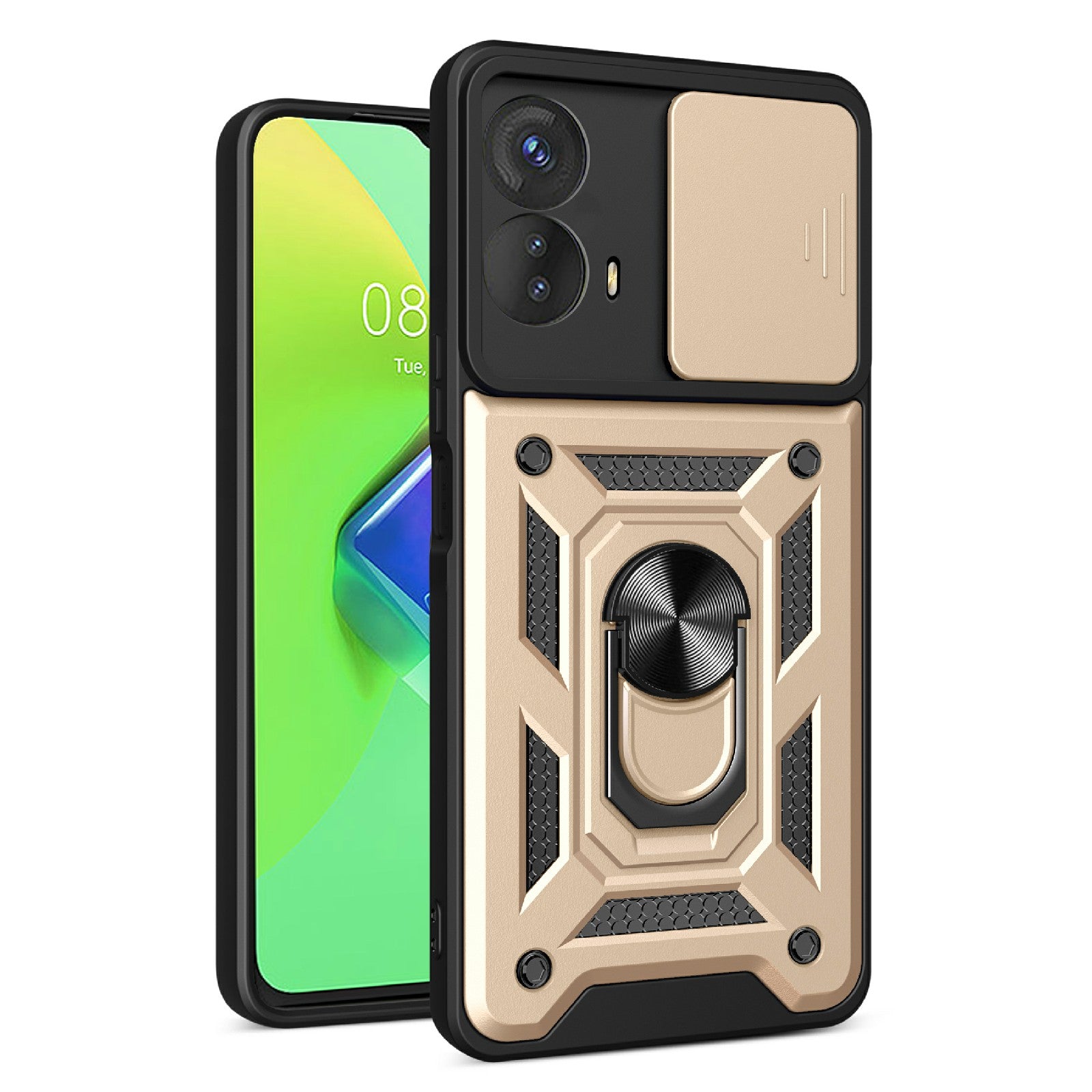 Kickstand PC+TPU Phone Cover for Motorola Moto G53 5G , Slide Push Pull Camera Lens Protection Shell Phone Case