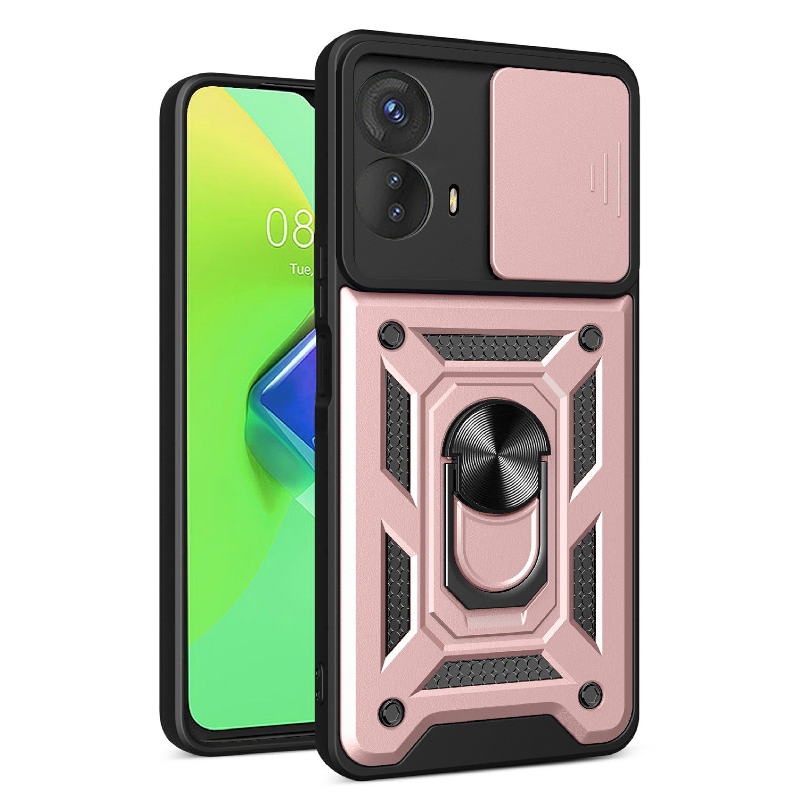 Kickstand PC+TPU Phone Cover for Motorola Moto G53 5G , Slide Push Pull Camera Lens Protection Shell Phone Case