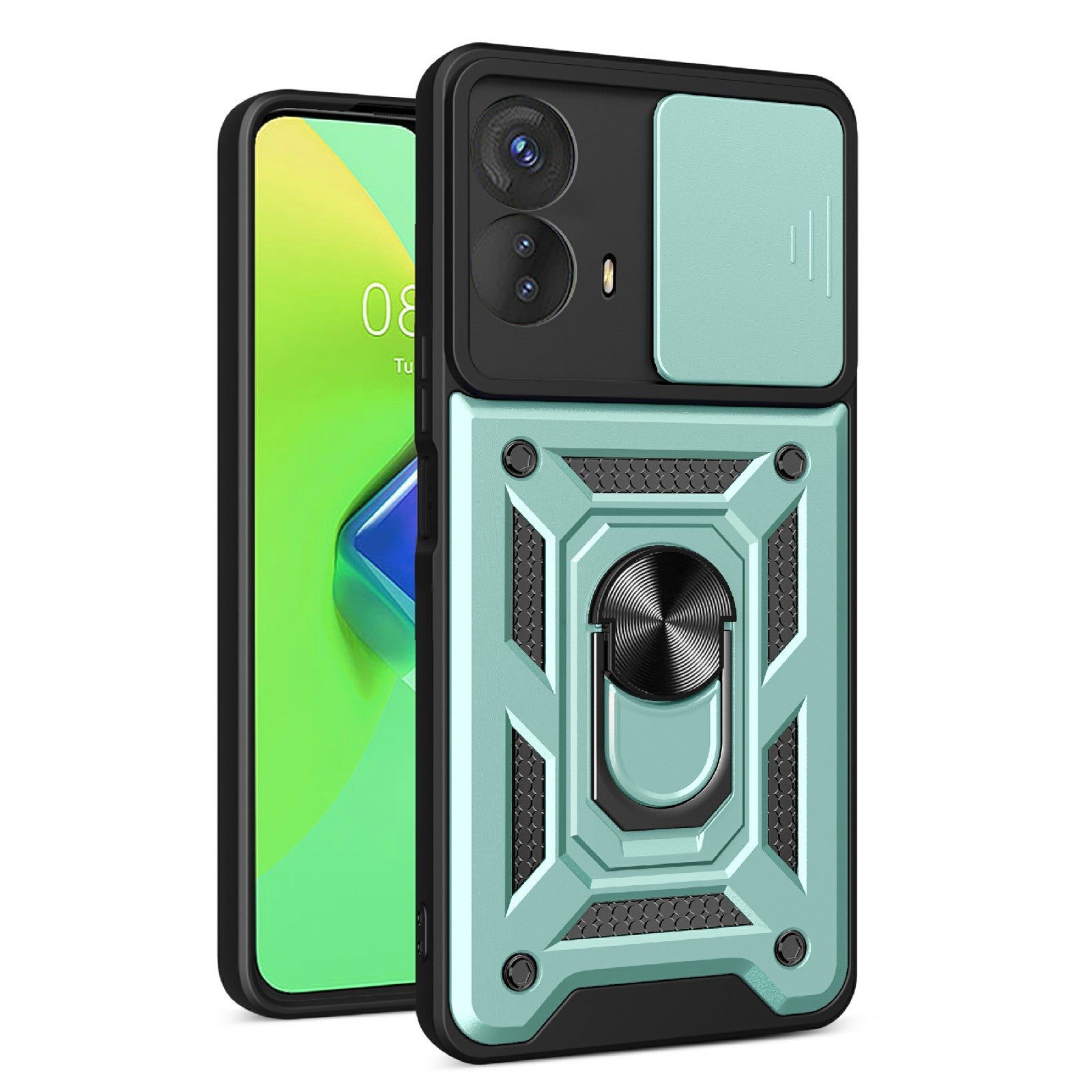 Kickstand PC+TPU Phone Cover for Motorola Moto G53 5G , Slide Push Pull Camera Lens Protection Shell Phone Case