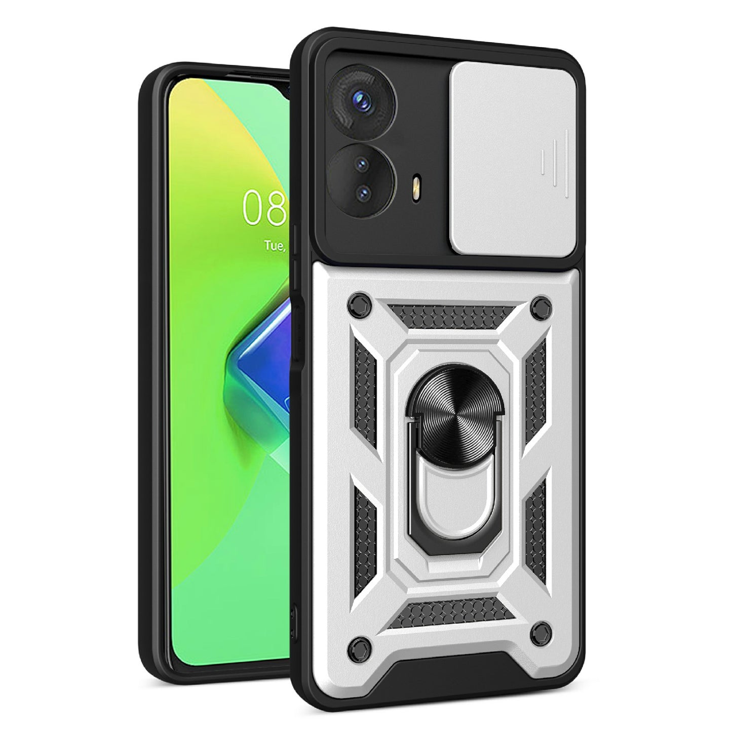 Kickstand PC+TPU Phone Cover for Motorola Moto G53 5G , Slide Push Pull Camera Lens Protection Shell Phone Case