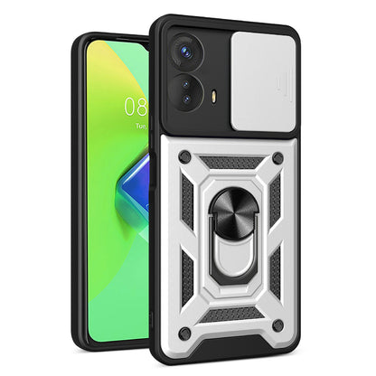 Kickstand PC+TPU Phone Cover for Motorola Moto G53 5G , Slide Push Pull Camera Lens Protection Shell Phone Case