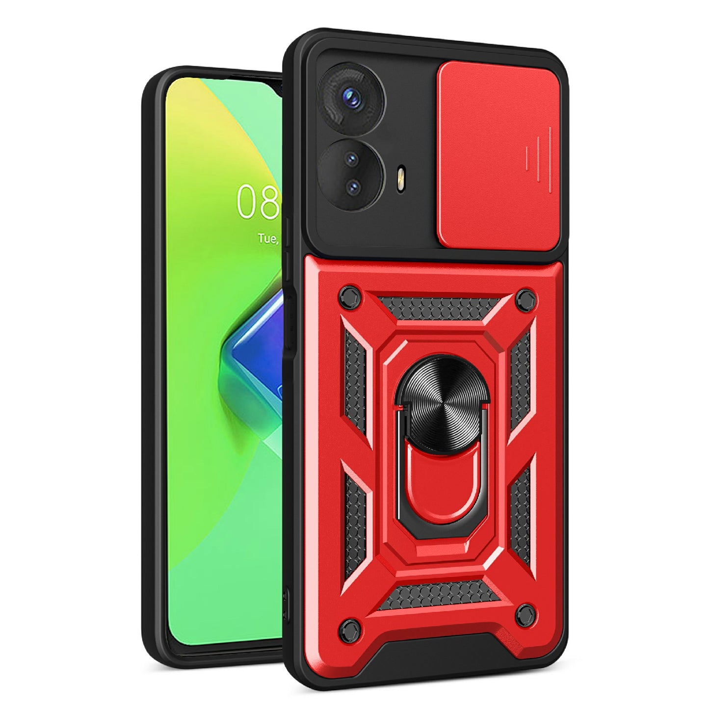 For Motorola Moto G73 5G Slide Push Pull Camera Lens Protection Cover Kickstand PC+TPU Phone Case Protector