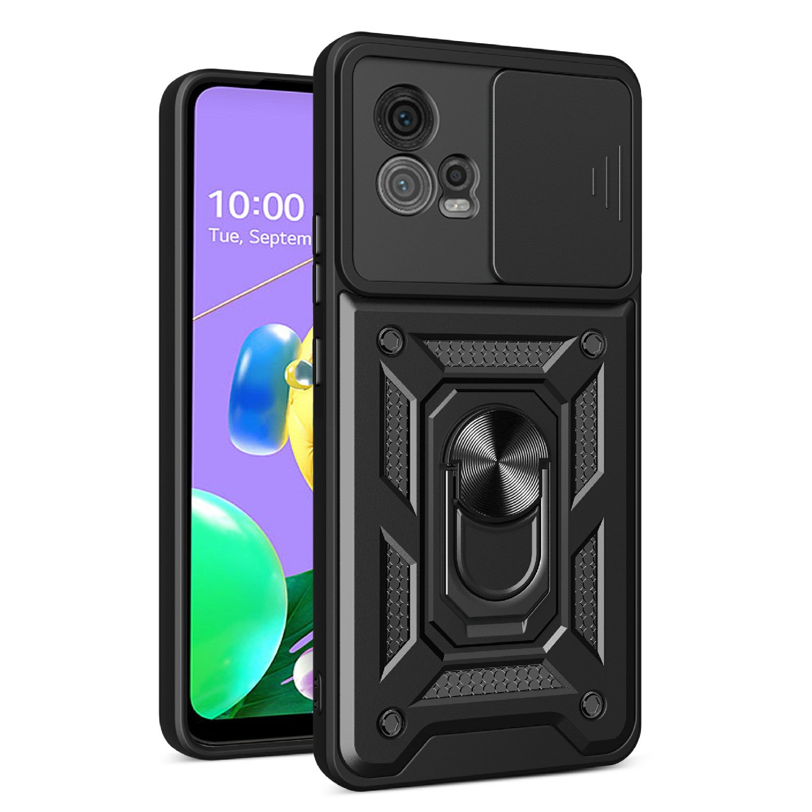 For Motorola Moto G72 4G Kickstand PC+TPU Phone Case Slide Push Pull Camera Lens Protection Cover