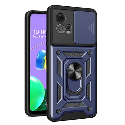 For Motorola Moto G72 4G Kickstand PC+TPU Phone Case Slide Push Pull Camera Lens Protection Cover