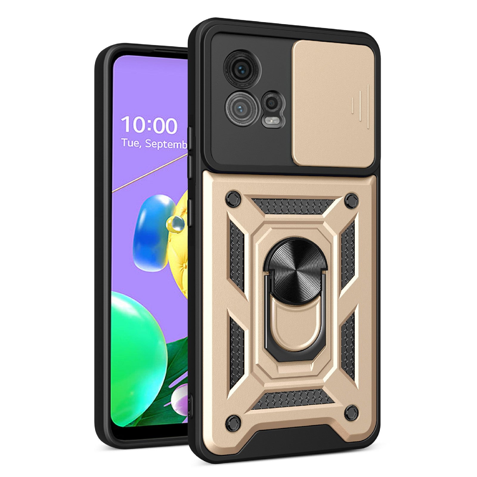 For Motorola Moto G72 4G Kickstand PC+TPU Phone Case Slide Push Pull Camera Lens Protection Cover