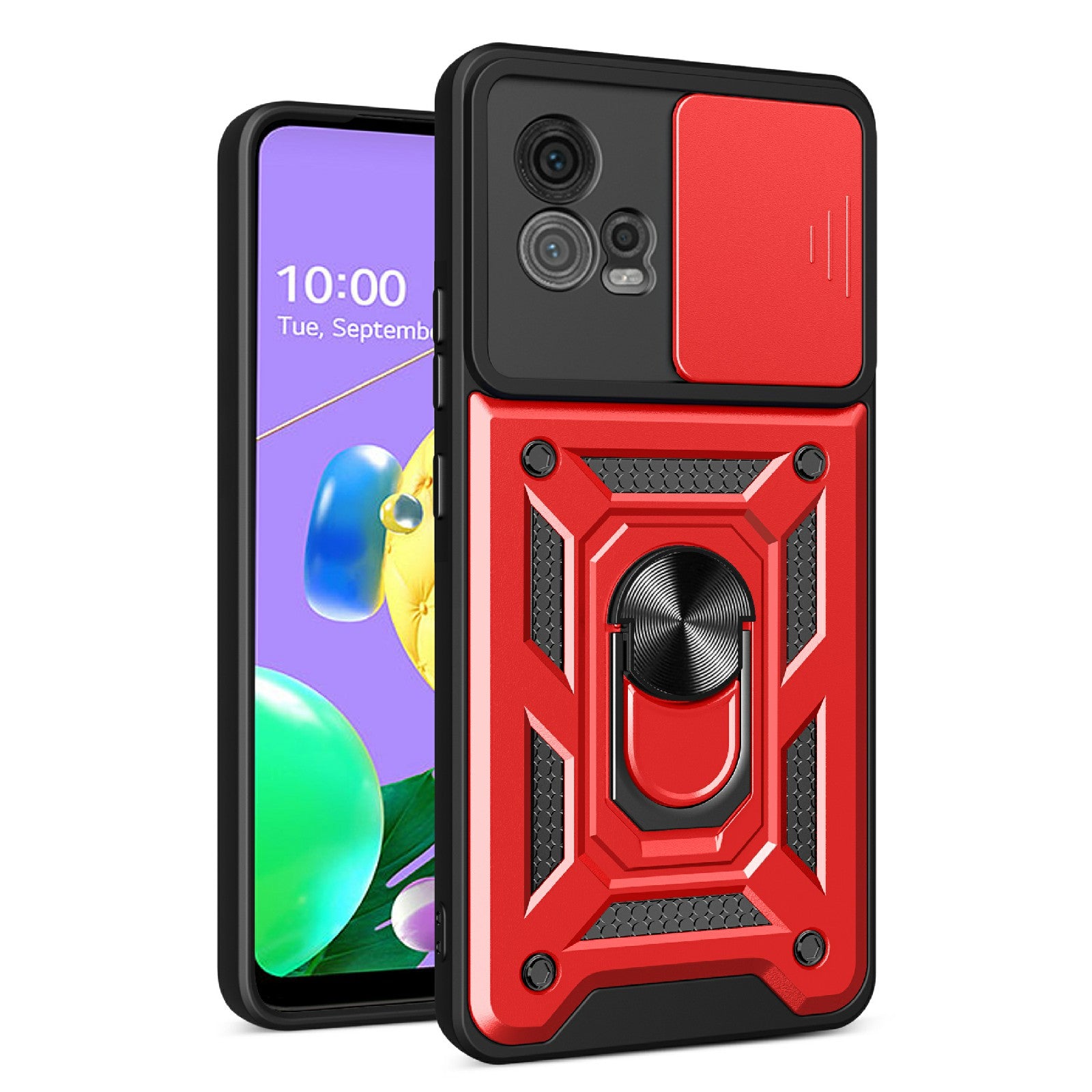 For Motorola Moto G72 4G Kickstand PC+TPU Phone Case Slide Push Pull Camera Lens Protection Cover