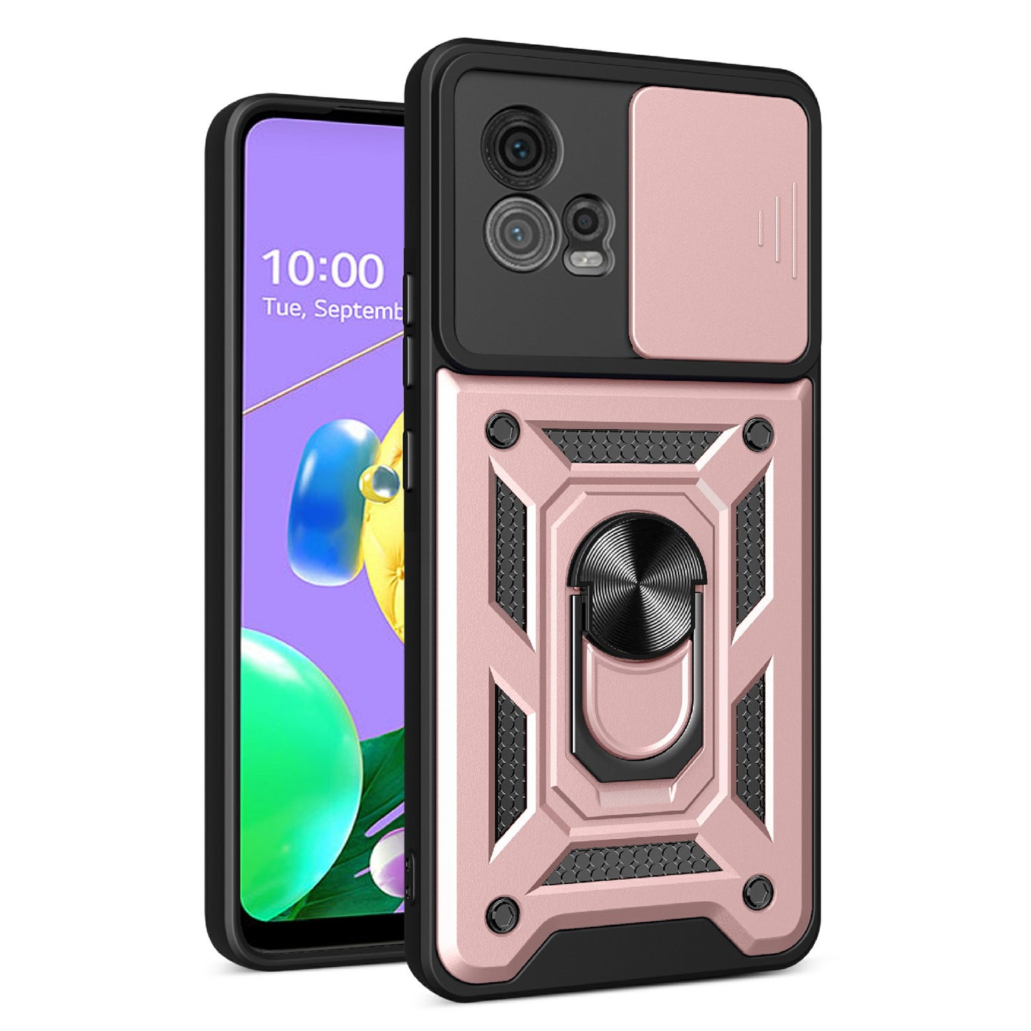 For Motorola Moto G72 4G Kickstand PC+TPU Phone Case Slide Push Pull Camera Lens Protection Cover