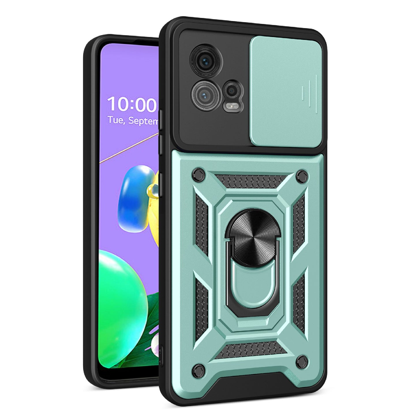 For Motorola Moto G72 4G Kickstand PC+TPU Phone Case Slide Push Pull Camera Lens Protection Cover