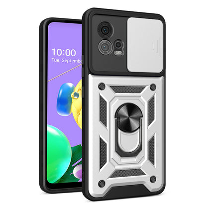 For Motorola Moto G72 4G Kickstand PC+TPU Phone Case Slide Push Pull Camera Lens Protection Cover