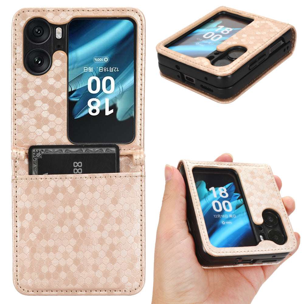 Folding Phone Leather Case for Oppo Find N2 Flip 5G , Dot Pattern Imprinted Card Holder Phone Cover