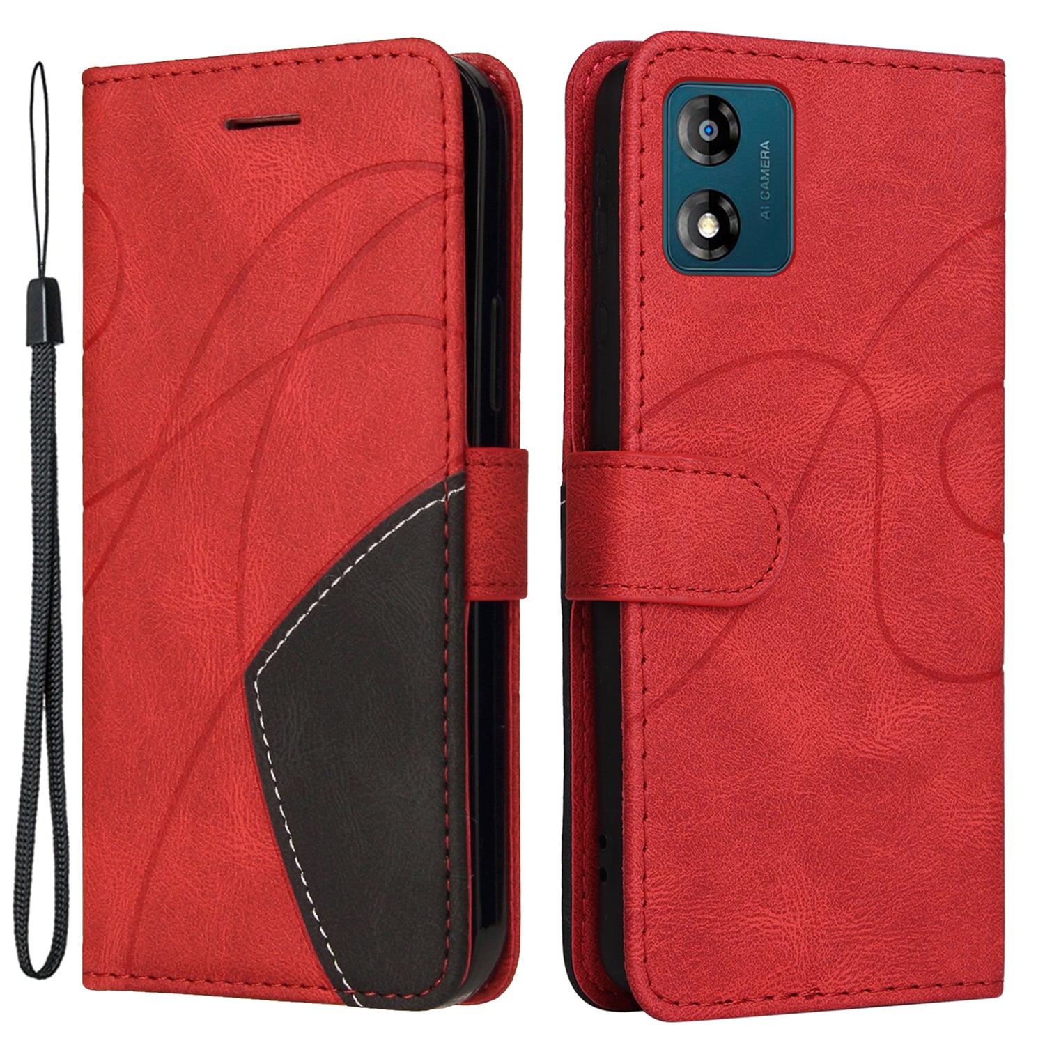 KT Leather Series-1 Leather Wallet Phone Flip Case for Motorola Moto E13 4G Dual-color Splicing Stand Cover