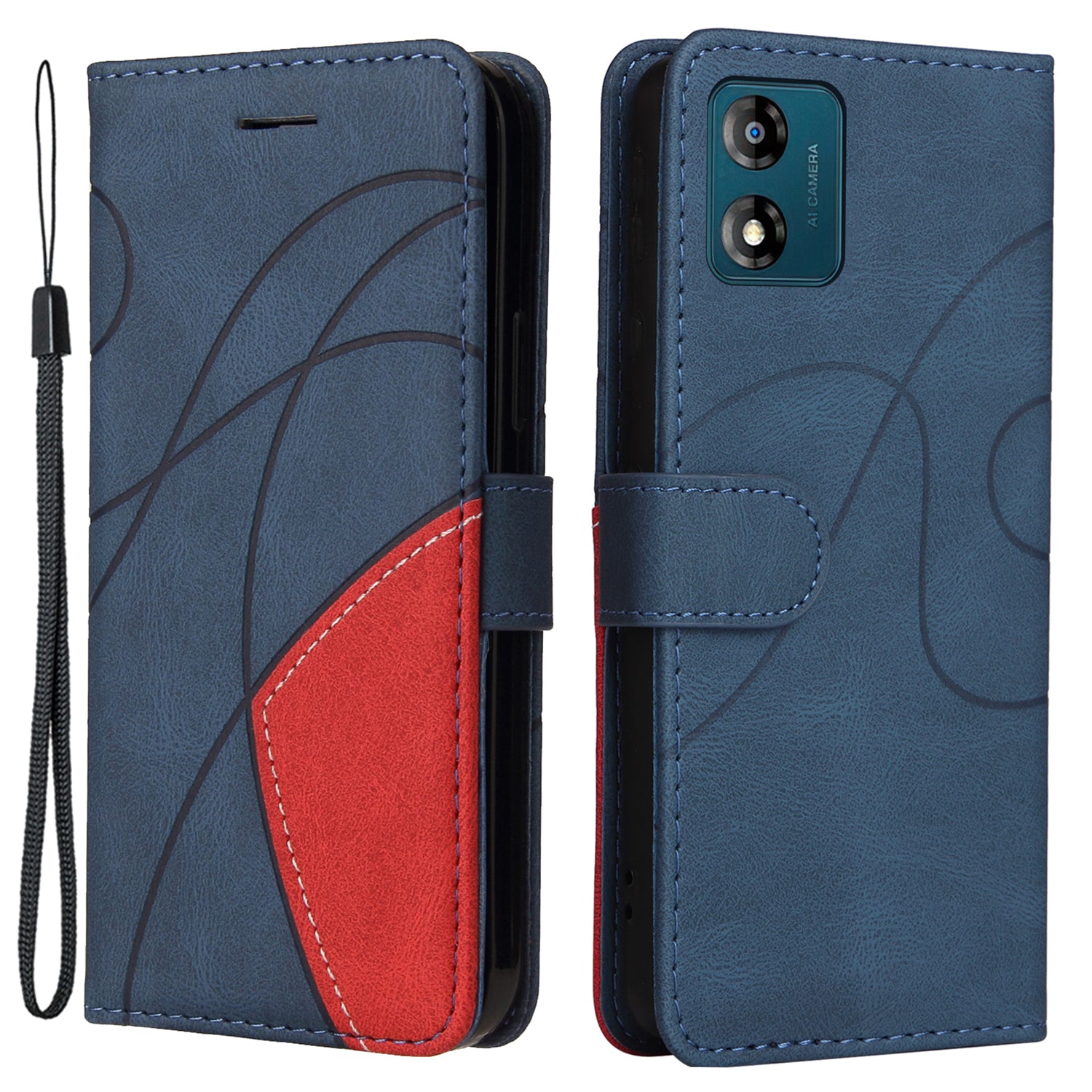 KT Leather Series-1 Leather Wallet Phone Flip Case for Motorola Moto E13 4G Dual-color Splicing Stand Cover