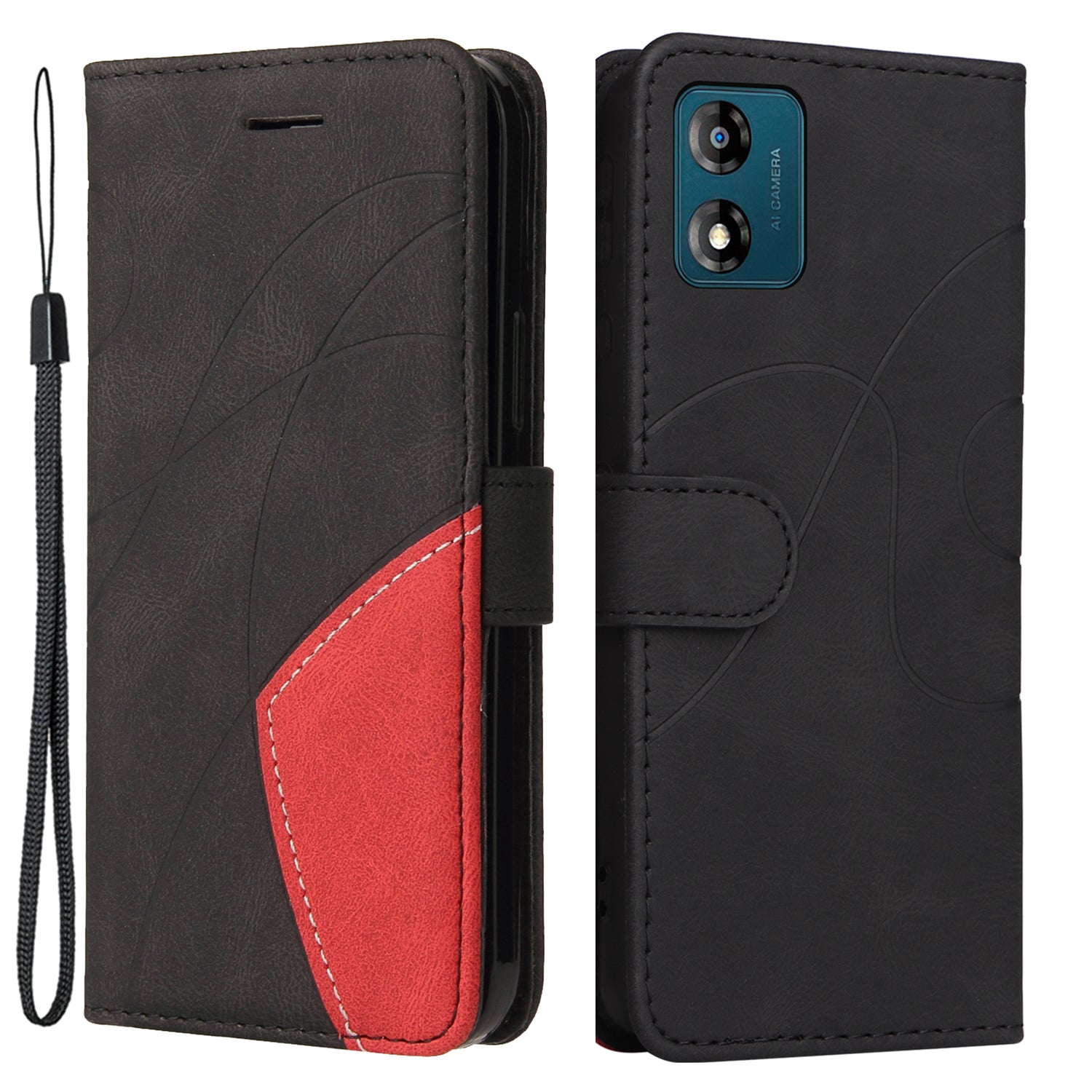 KT Leather Series-1 Leather Wallet Phone Flip Case for Motorola Moto E13 4G Dual-color Splicing Stand Cover