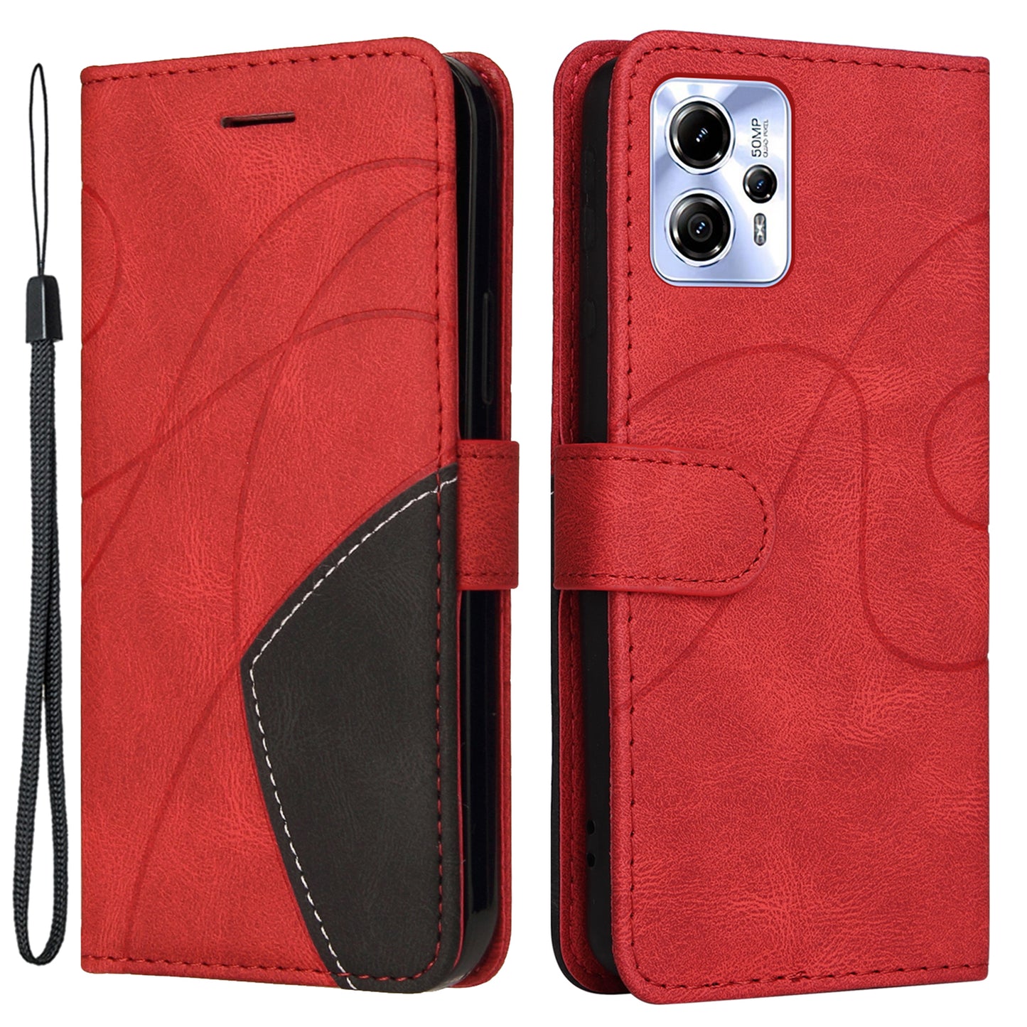 KT Leather Series-1 Flip Stand Phone Case for Motorola Moto G13 4G / G23 4G / G53 5G Wallet Dual-color Splicing Leather Cover