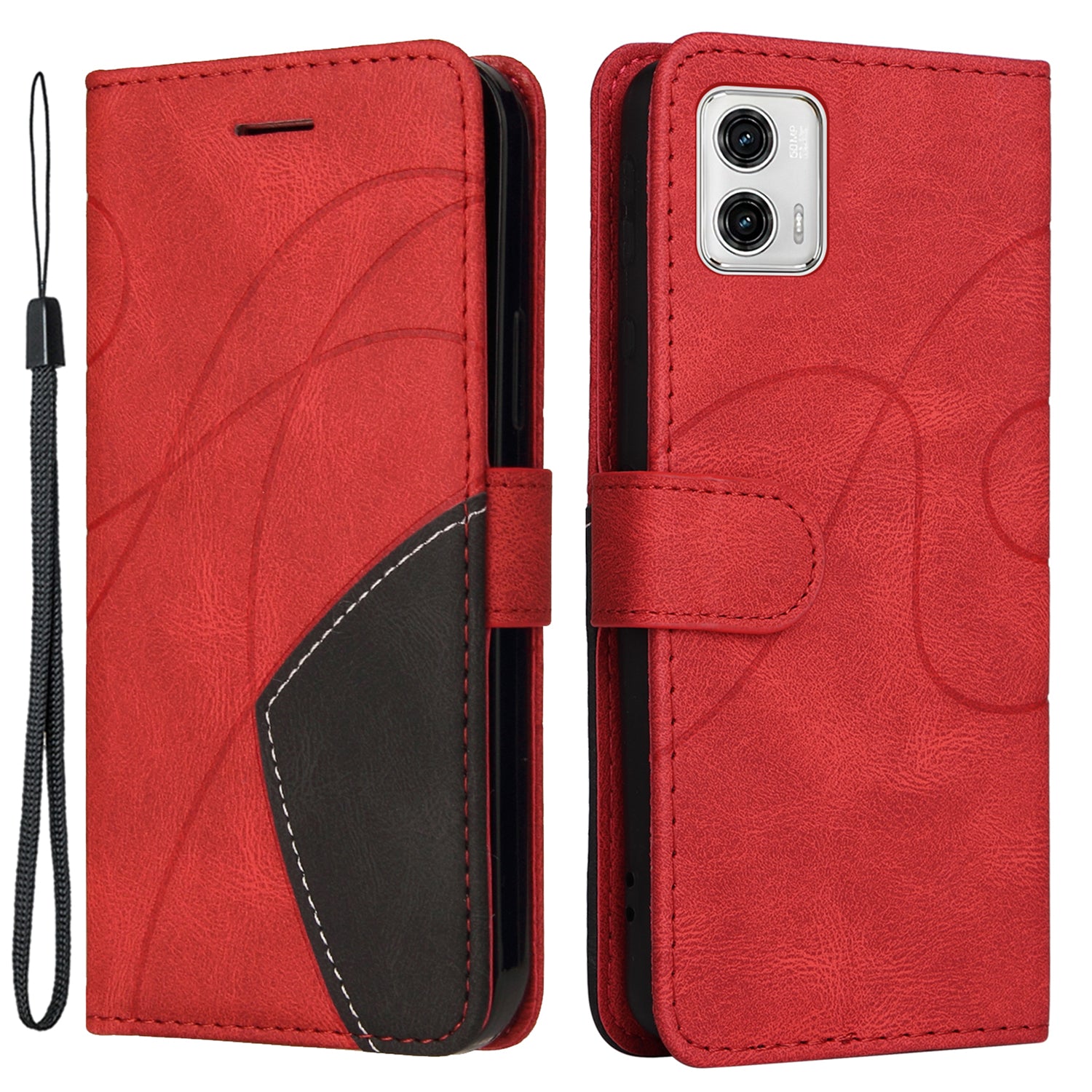 KT Leather Series-1 For Motorola Moto G73 5G Dual-color Splicing Phone Case Wallet Leather Stand Cover