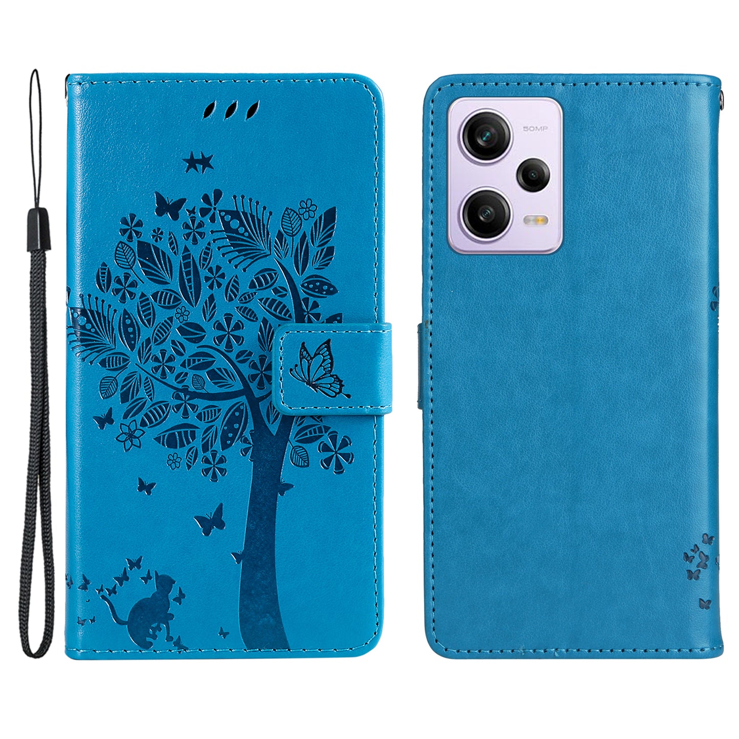 KT Imprinting Flower Series-3 Phone Case for Xiaomi Redmi Note 12 Pro 5G / Note 12 Pro Speed 5G / Poco X5 Pro 5G Leather Wallet Stand Cover Imprinted Cat Tree with Strap
