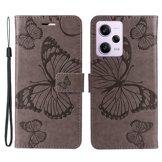 KT Imprinting Series-2 for Xiaomi Redmi Note 12 Pro 5G / Note 12 Pro Speed 5G / Poco X5 Pro 5G Leather Case Imprinted Butterfly Stand Wallet Phone Cover with Strap