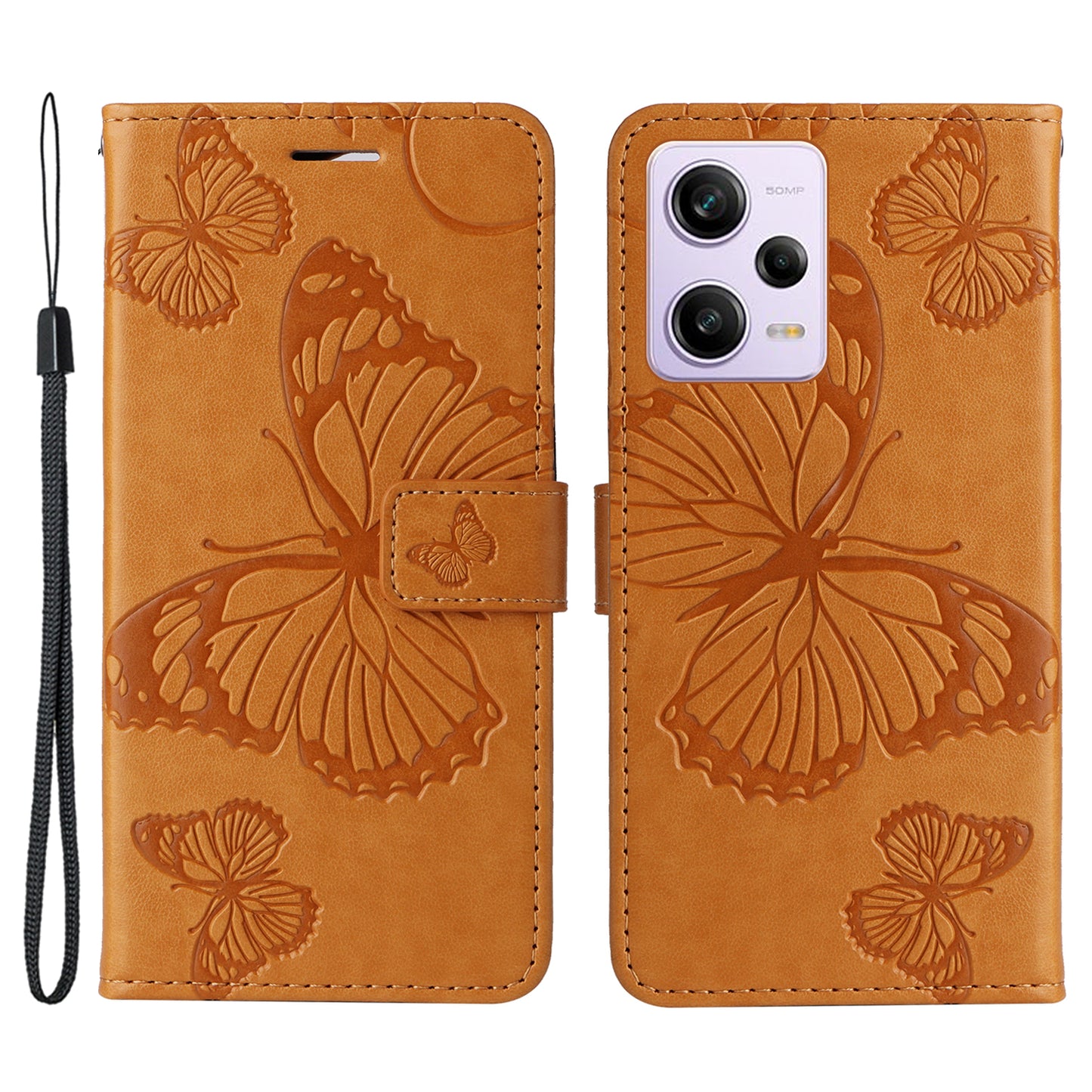 KT Imprinting Series-2 for Xiaomi Redmi Note 12 Pro 5G / Note 12 Pro Speed 5G / Poco X5 Pro 5G Leather Case Imprinted Butterfly Stand Wallet Phone Cover with Strap