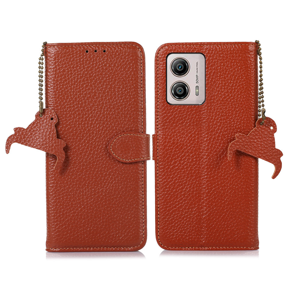 Wallet Case for Motorola Moto G53 5G / G23 4G / G13 4G , Genuine Cow Leather RFID Blocking Stand Phone Cover