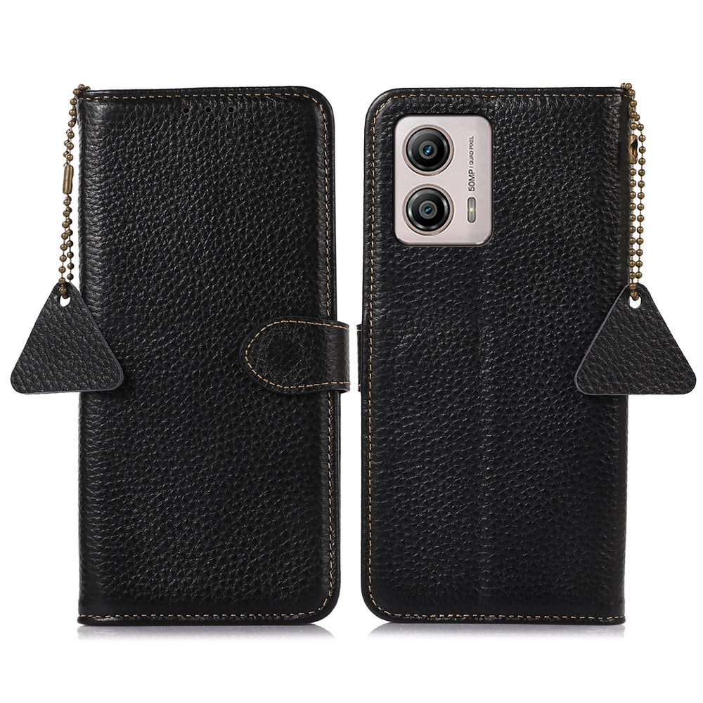 Wallet Case for Motorola Moto G53 5G / G23 4G / G13 4G , Genuine Cow Leather RFID Blocking Stand Phone Cover