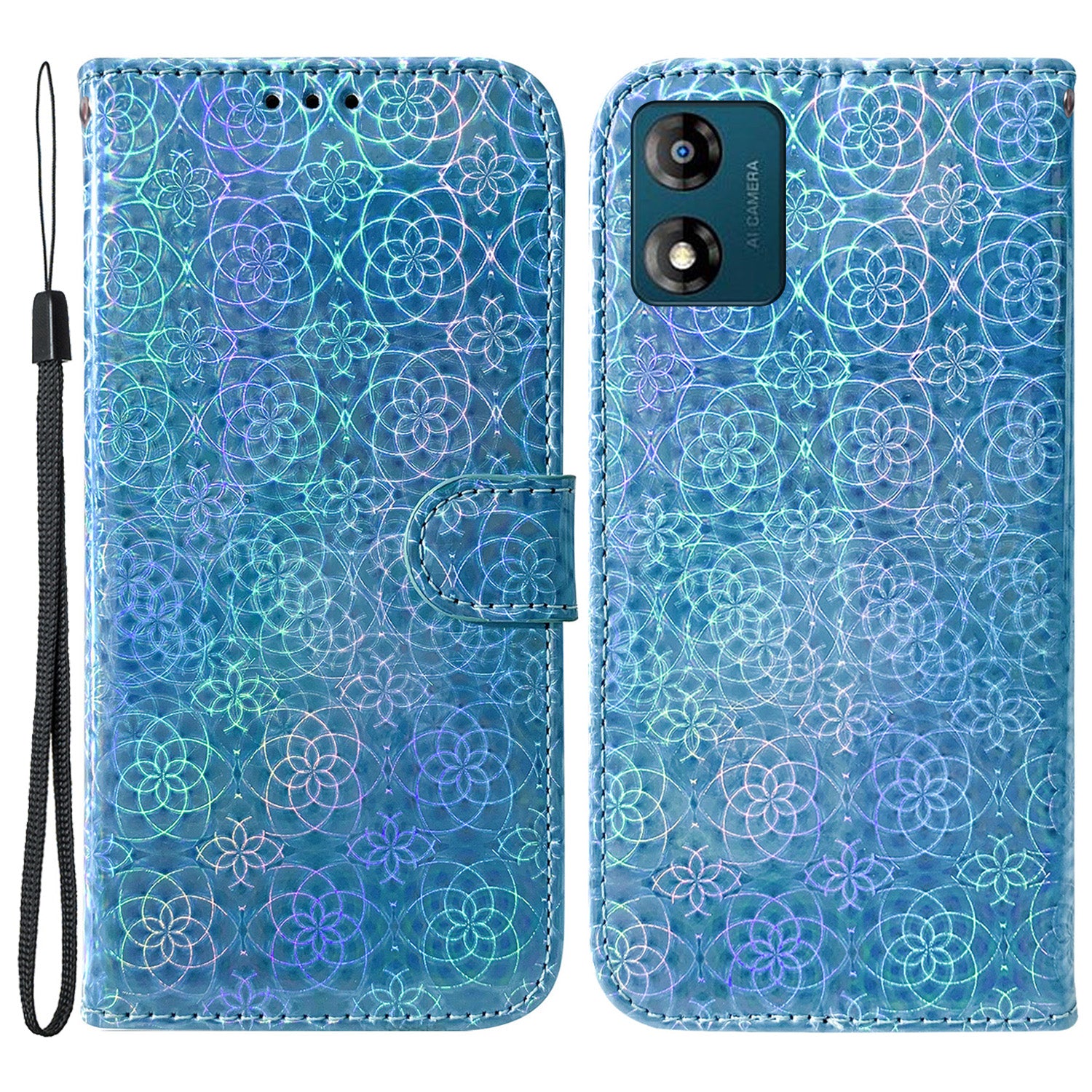 For Motorola Moto E13 4G Stand Wallet Phone Case Dazzling Flower Pattern PU Leather Cell Phone Cover