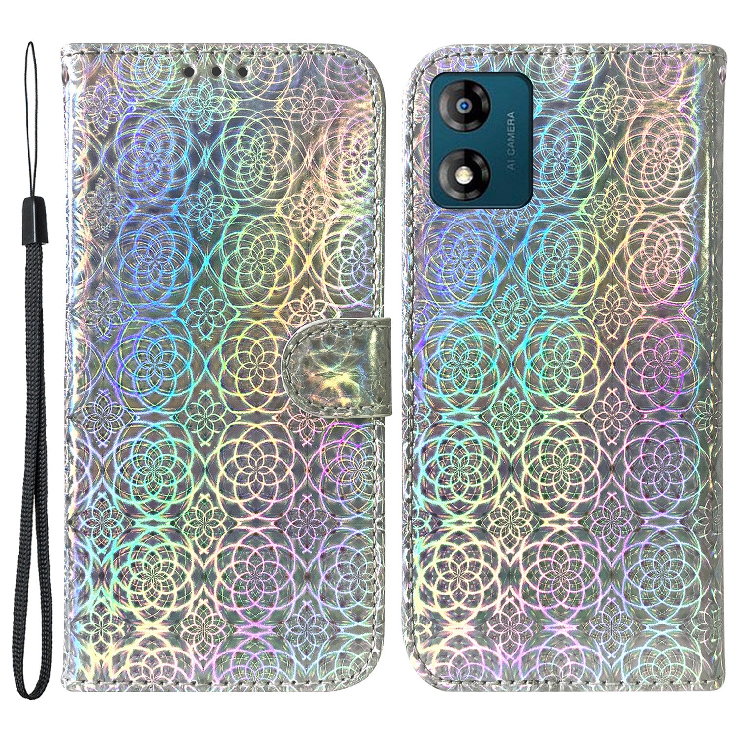 For Motorola Moto E13 4G Stand Wallet Phone Case Dazzling Flower Pattern PU Leather Cell Phone Cover