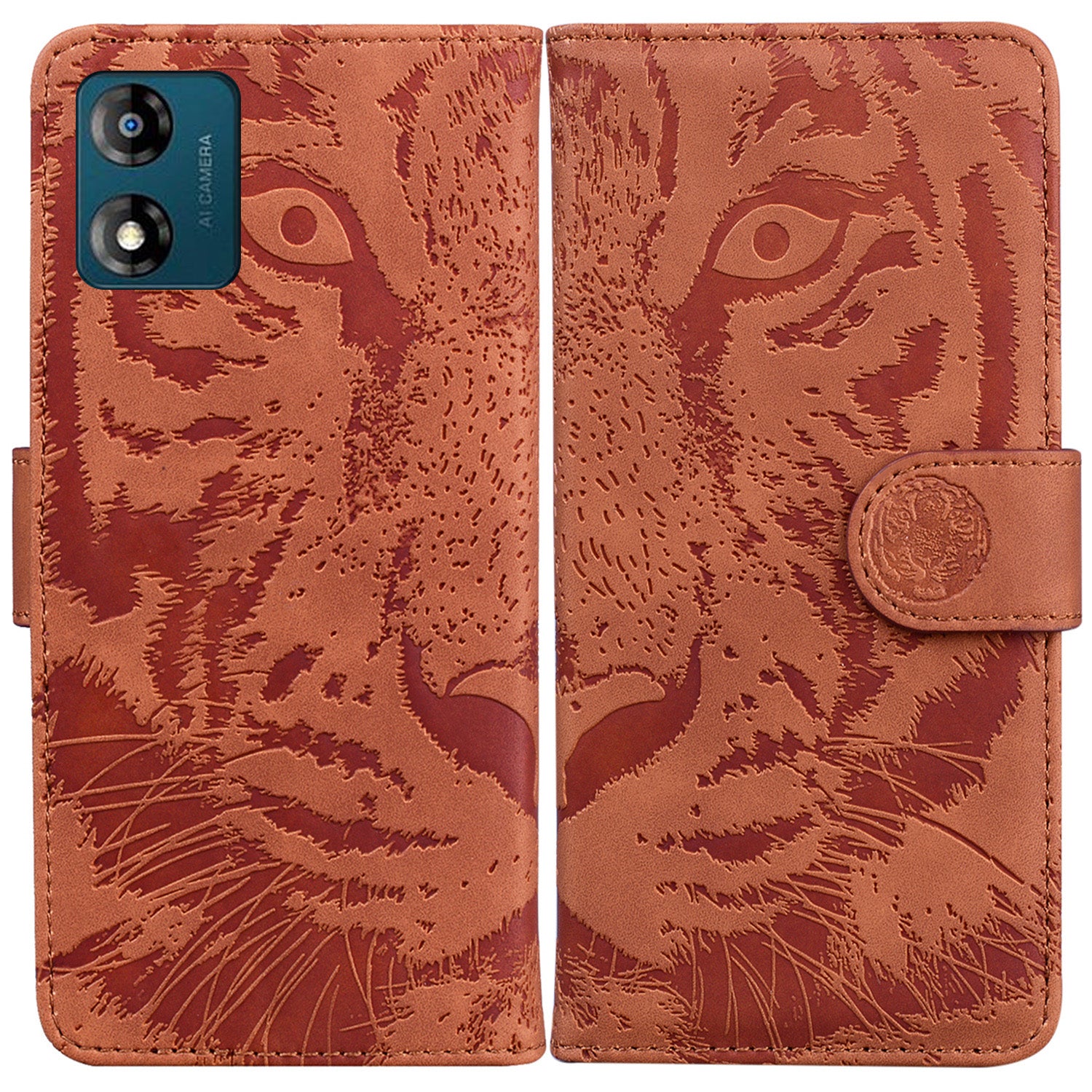 For Motorola Moto E13 4G Phone Case Tiger Imprinted PU Leather Cover Wallet Stand Protective Case