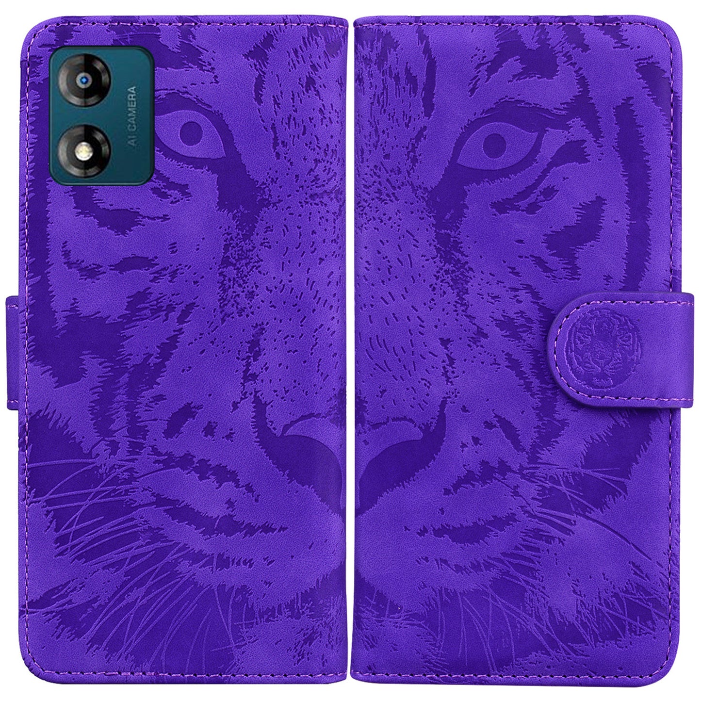 For Motorola Moto E13 4G Phone Case Tiger Imprinted PU Leather Cover Wallet Stand Protective Case