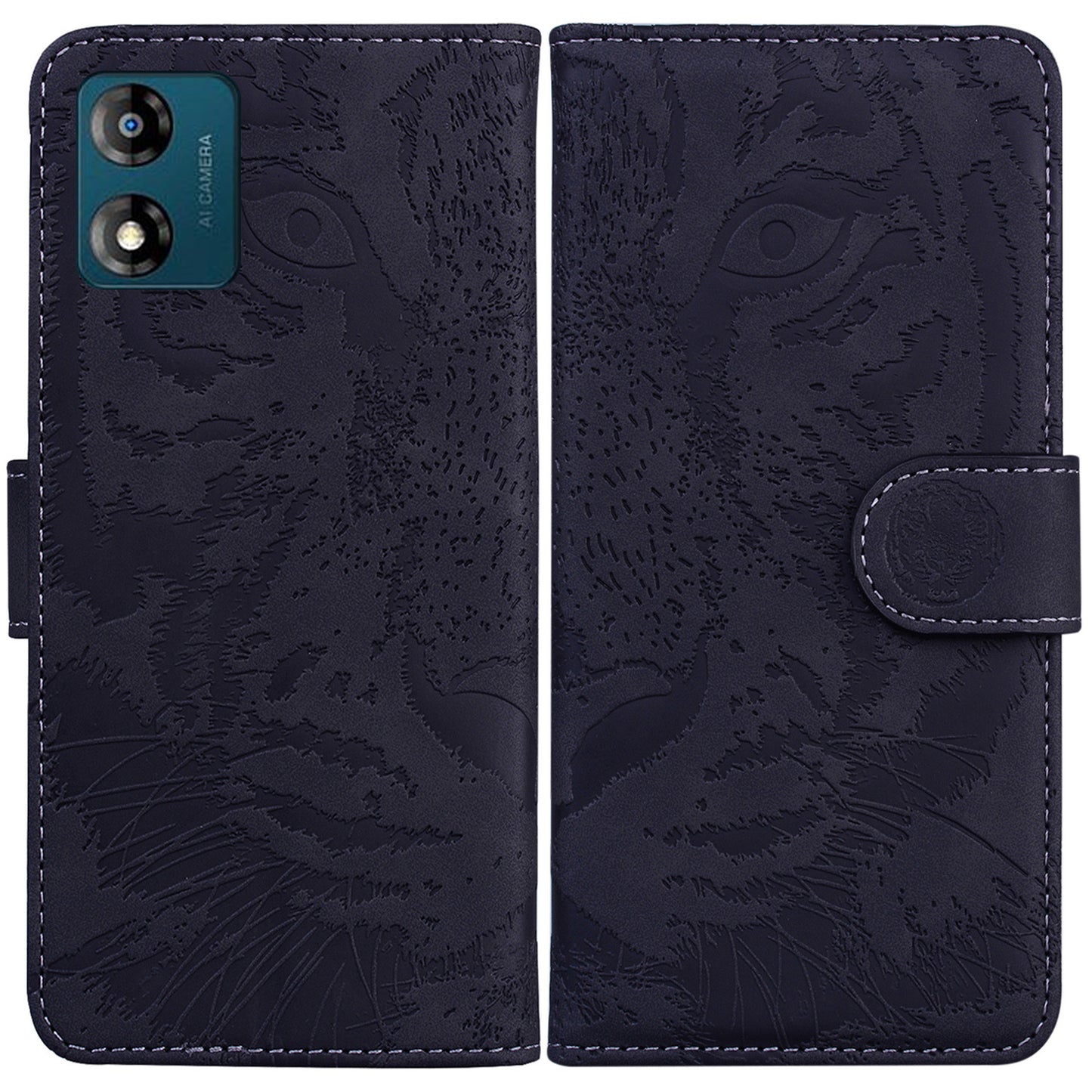 For Motorola Moto E13 4G Phone Case Tiger Imprinted PU Leather Cover Wallet Stand Protective Case